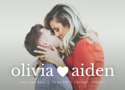 5x7 Greeting Card, Glossy, Blank Envelope with She Loves Him Save the Date design