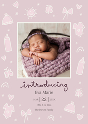 5x7 Greeting Card, Glossy, Blank Envelope with Baby Doodles Lilac design