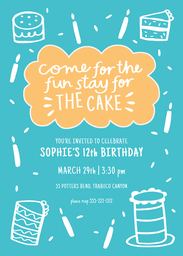 5x7 Greeting Card, Glossy, Blank Envelope with Cake & Fun Blue design