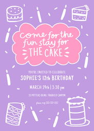 5x7 Greeting Card, Glossy, Blank Envelope with Cake & Fun Lilac design