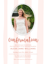 5x7 Greeting Card, Glossy, Blank Envelope with Confirmation Stripes Peach design