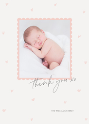 5x7 Greeting Card, Glossy, Blank Envelope with Hearts & Thank You design