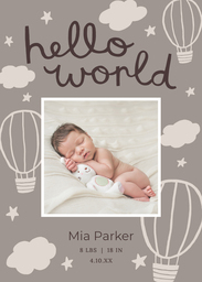 5x7 Greeting Card, Glossy, Blank Envelope with Hello World design