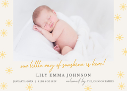 5x7 Greeting Card, Glossy, Blank Envelope with Our Little Sunshine design