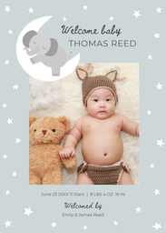 5x7 Greeting Card, Glossy, Blank Envelope with Sleeping Baby Elephant design