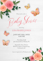 5x7 Greeting Card, Glossy, Blank Envelope with Baby Girl Paper Flowers Invitation design