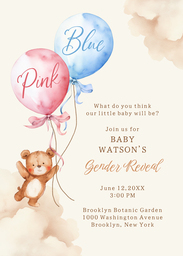 5x7 Greeting Card, Glossy, Blank Envelope with Pink and Blue Gender Reveal design