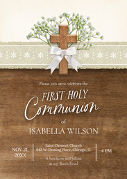 5x7 Greeting Card, Glossy, Blank Envelope with Rustic First Communion design