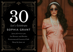 5x7 Greeting Card, Glossy, Blank Envelope with Art Deco Birthday Invitation design