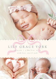 5x7 Greeting Card, Glossy, Blank Envelope with Bow Baby Announcement design