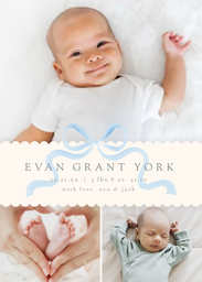 5x7 Greeting Card, Matte, Blank Envelope with Bow Baby Announcement Blue design