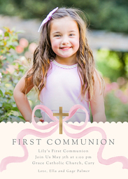 5x7 Greeting Card, Glossy, Blank Envelope with Bow First Communion Invitation design