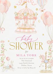 5x7 Greeting Card, Glossy, Blank Envelope with Carousel Baby Shower Invitation design