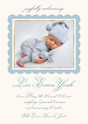 5x7 Greeting Card, Matte, Blank Envelope with Formal Script Baby Announcement Blue design