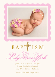 5x7 Greeting Card, Glossy, Blank Envelope with Formal Script Baptism Invitation design
