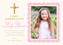 5x7 Greeting Card, Glossy, Blank Envelope with Formal Script First Communion Invitation design