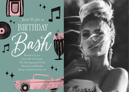 5x7 Greeting Card, Glossy, Blank Envelope with Retro Glam Birthday Bash design
