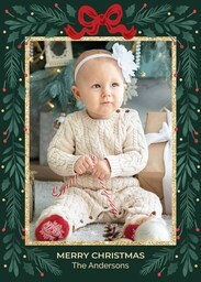 5x7 Greeting Card, Glossy, Blank Envelope with Holly Frame design