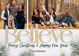 5x7 Greeting Card, Glossy, Blank Envelope with Golden Believe design