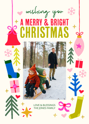 5x7 Greeting Card, Glossy, Blank Envelope with Bright Merry Christmas design