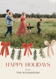 5x7 Greeting Card, Glossy, Blank Envelope with Retro Ribbons & Bows design