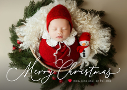 5x7 Greeting Card, Glossy, Blank Envelope with Beautiful Christmas Script design