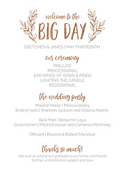 5x7 Greeting Card, Glossy, Blank Envelope with Fancy Floral Program design