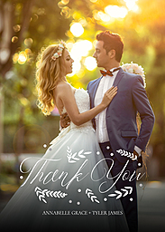 5x7 Greeting Card, Glossy, Blank Envelope with Flourished Thanks design