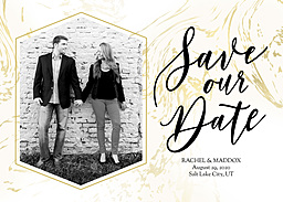 5x7 Greeting Card, Glossy, Blank Envelope with Gold Marble Save the Date design