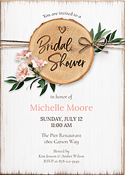 5x7 Greeting Card, Glossy, Blank Envelope with Floral Wood Slice Bridal Shower design