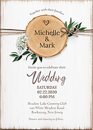 5x7 Greeting Card, Glossy, Blank Envelope with Floral Wood Slice Invitation design