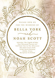 5x7 Greeting Card, Glossy, Blank Envelope with Golden Wreath design