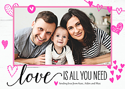 5x7 Greeting Card, Glossy, Blank Envelope with Happy Hearts Love Is All You Need design