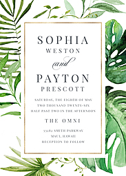 5x7 Greeting Card, Glossy, Blank Envelope with Tropical Palm Wedding Invitation design