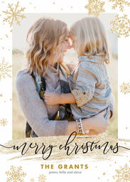 5x7 Greeting Card, Glossy, Blank Envelope with Glittering Christmas Snow design