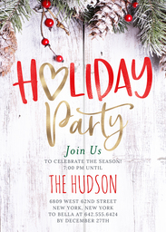 5x7 Greeting Card, Glossy, Blank Envelope with Rustic Holiday Party design