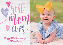 5x7 Cardstock, Blank Envelope with Best Mom Ever Hearts design