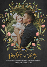 5x7 Greeting Card, Glossy, Blank Envelope with Easter Floral Wreath design