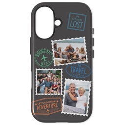 iPhone 16 Tough Case with Travel Stamps design