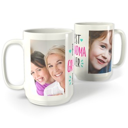 White Photo Mug, 15oz with Best Grandma Ever Brights design