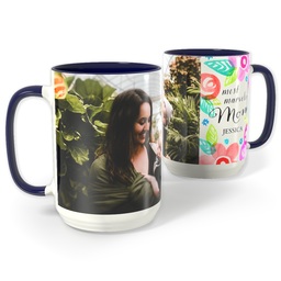 Blue Photo Mug, 15oz with Botanical Mom design