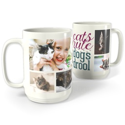 White Photo Mug, 15oz with Cats Rule design