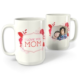 White Photo Mug, 15oz with Floral Mom design