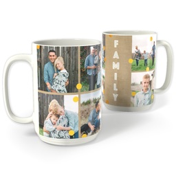 White Photo Mug, 15oz with Gold Confetti with Canvas design