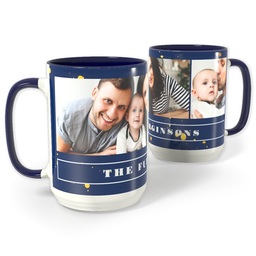 Blue Photo Mug, 15oz with Golden Splatters design