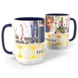 Blue Photo Mug, 15oz with Gold Tribal Details design