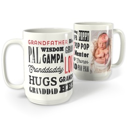 White Photo Mug, 15oz with Grandpa Word Collage design