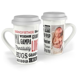 Premium Grande Photo Mug with Lid, 16oz with Grandpa Word Collage design