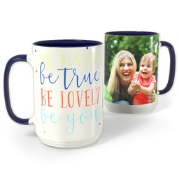 Blue Photo Mug, 15oz with Happiness Is Unique design