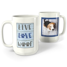 White Photo Mug, 15oz with Live Love Woof design